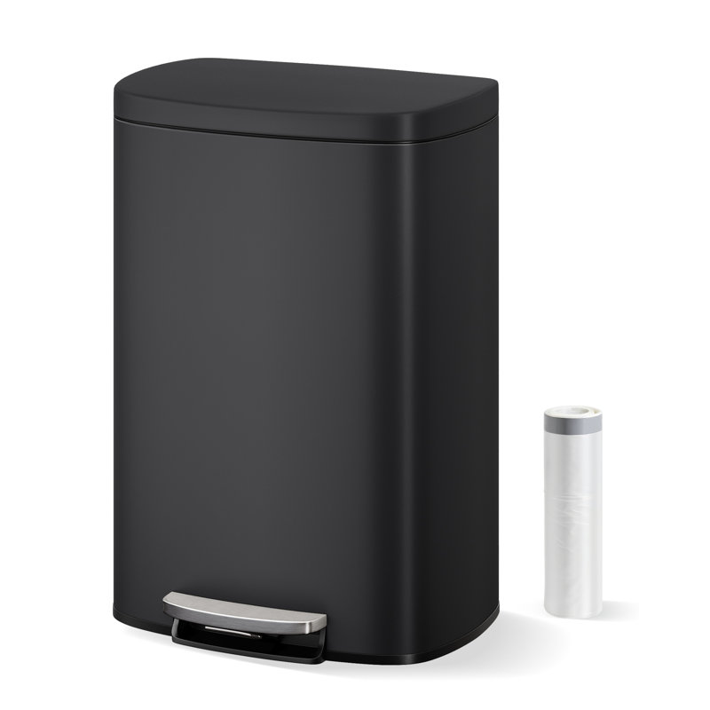 Large Capacity Step-On Kitchen Trash Can – 13 Gallon/50L Black Stainless Steel Garbage Bin with Lid – Soft Close, Removable Inner Bucket, Odor Control, Waste & Recycling Container – Black