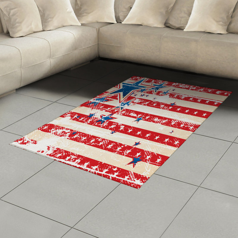 American Flag High Density Long Fiber Poly Threads Decorative Area Rug Carpet, Rectangle 4' x 5'8"