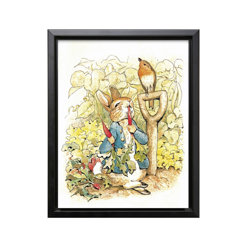 Peter Rabbit dans le jardin, Cadre noir, Canevas, H 12 po x l 16 po