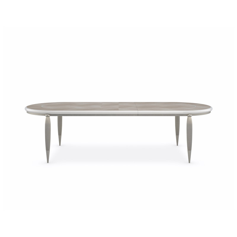 Brown and Silver Oval Extendable Wood Dining Table