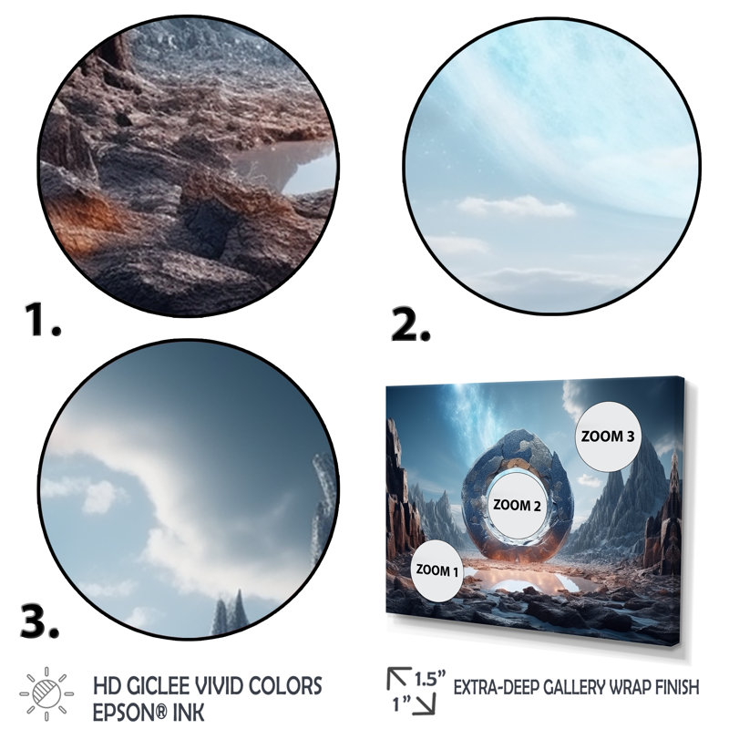 Portail surréaliste galaxie paysage II - surréalisme, art mural, Cadre flottant noir, H 24 po x l 32 po x P 1 po