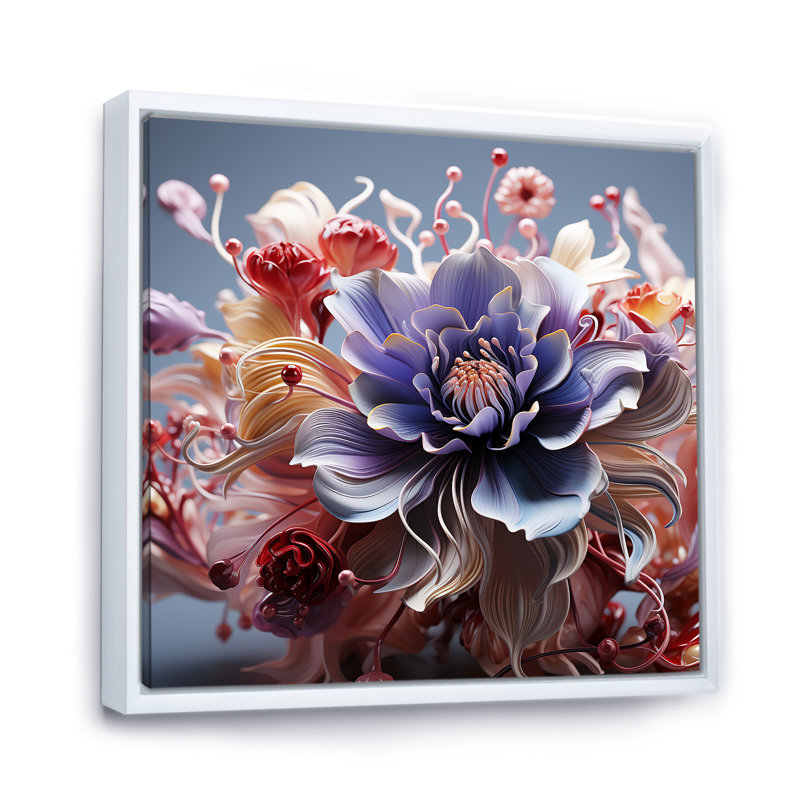 Abstrait floral chuchotement sur toile, H 36 po x l 36 po x P 1,5 po, Cadre flottant blanc