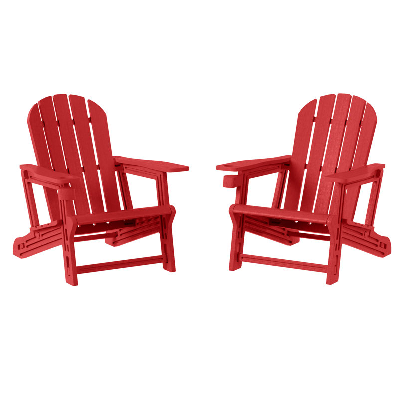 Outdoor Poly Adirondack Chair With Cup Holder (Set Of 2), Red