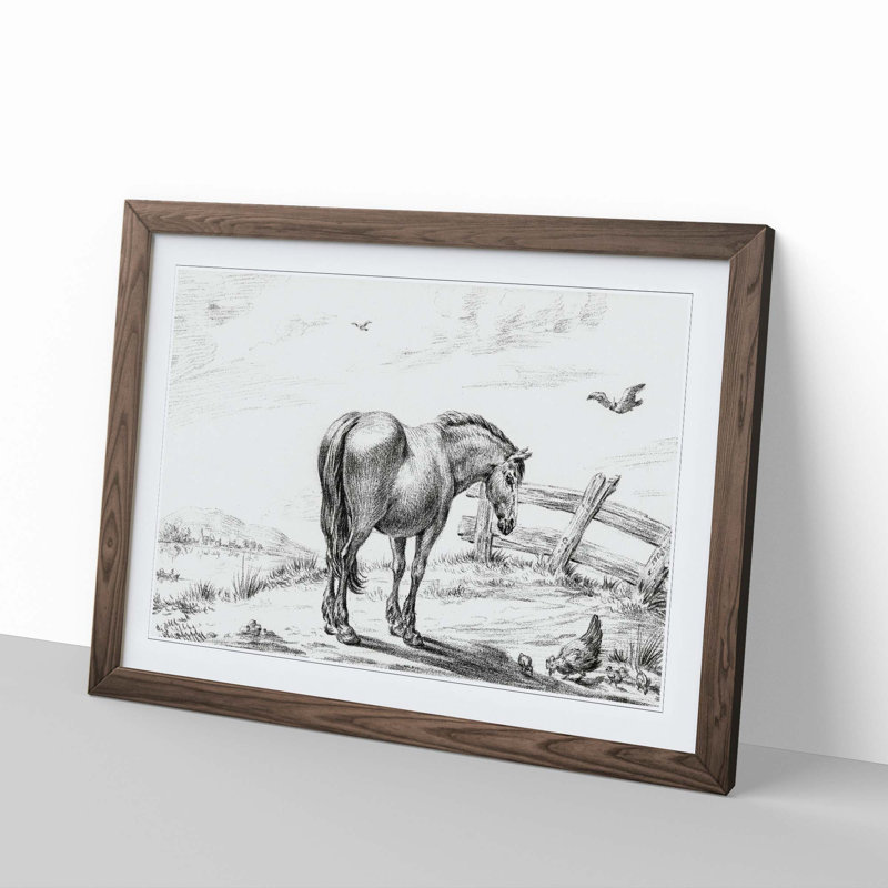 Horse in a Meadow by Jean Bernard - Framed Print, Walnut Framed, 36cm H x 48cm W x 2cm D