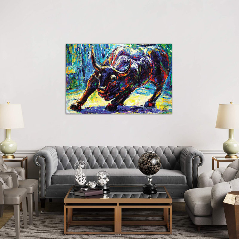 Charging Bull by Natasha Mylius - Wrapped Canvas Giclee Art Print, 101.6 cm H x 66.04 cm W x 3.175 cm D