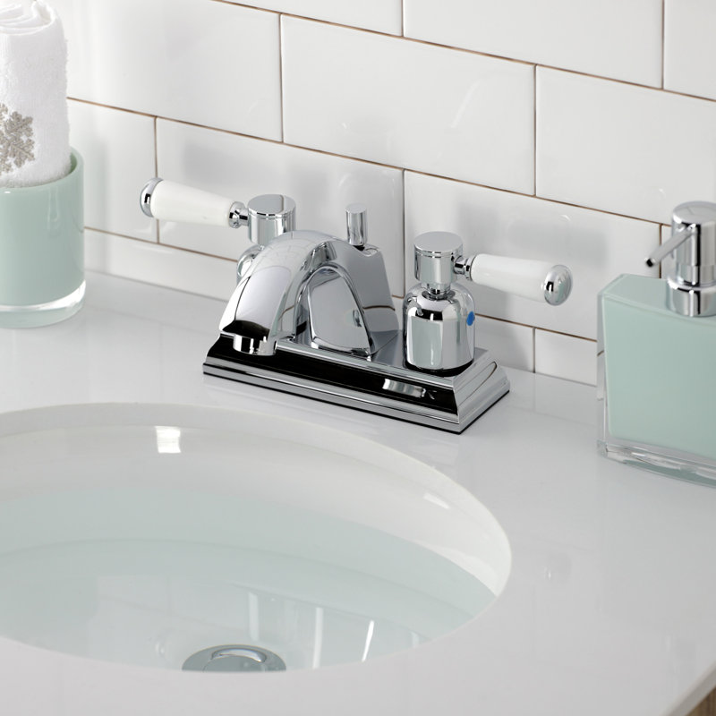 Polished Chrome 4-Inch Centerset Bathroom Faucet with Lever Handles