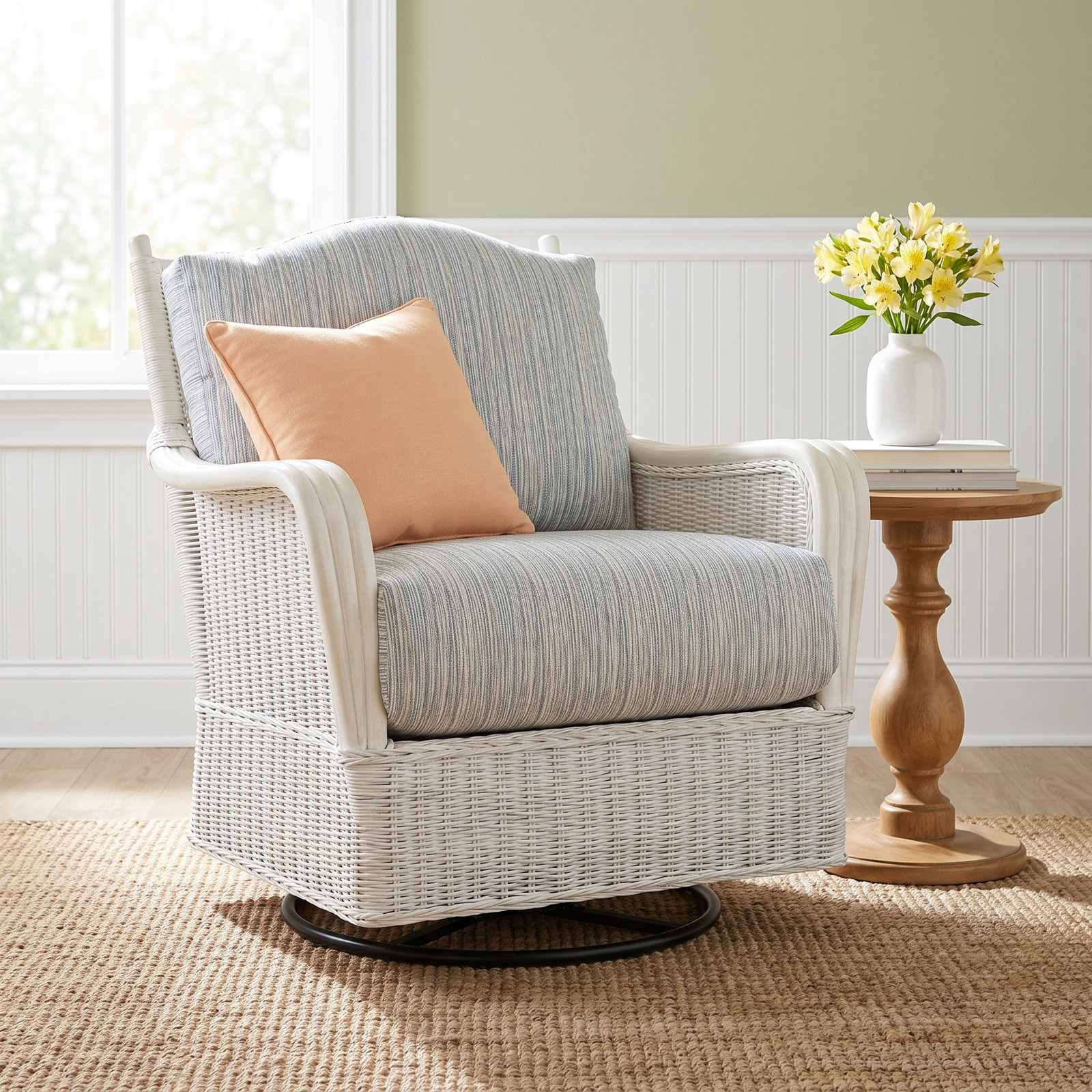 Bodega Bay Upholstered Swivel Armchair, Aged Barrel, Blue Buffalo Check; 0120-61