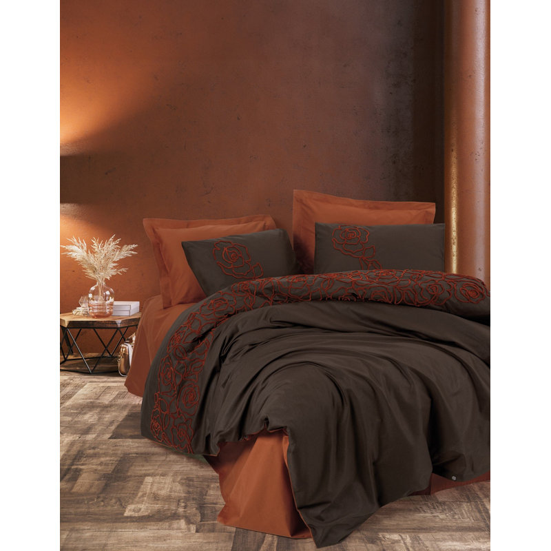 Ensemble de housse de couette luxueuse double, tuile rouge, 79 x 87 pouces | 100% coton Ranforce, 145 fils | Comprend 2 taies d'oreiller et 2 taies d'oreiller Oxford | Lavable à la machine, impression réactive élégante, fermeture à boutons