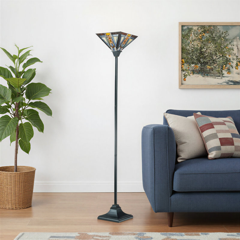 Allionna 71" Mission-Stained Glass Torchiere Floor Lamp
