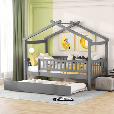 Twin Size Wooden House Bed With Trundle