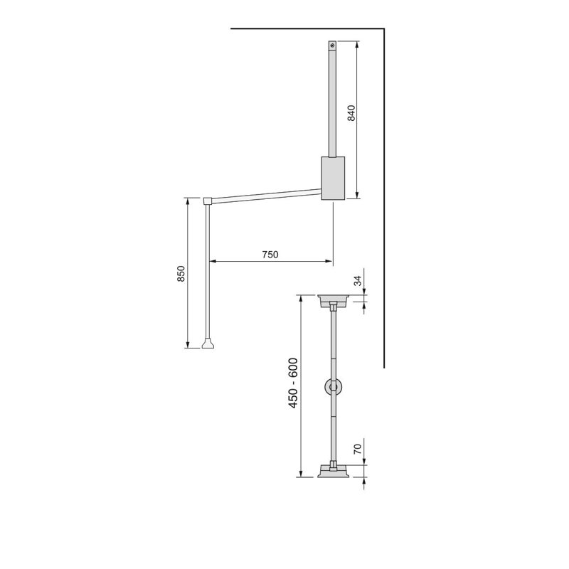 Unoss Wardrobe Rail, Chrome, 115cm