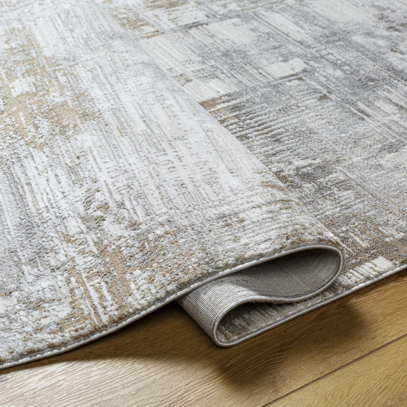 Rectangle Abstract Machine Woven Polyester Area Rug in Gray, Rectangle 7'10" x 10'