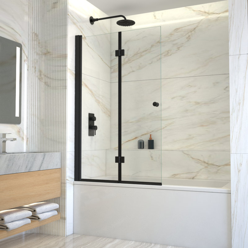 Porte de baignoire pliante sans cadre pliante avec verre transparent 36 "x H 58" Hannah