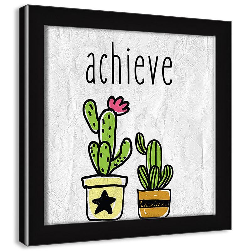Impression sur papier Cacti C, Encadré de boîte noir, H 8 po x l 8 po x P 1,18 po