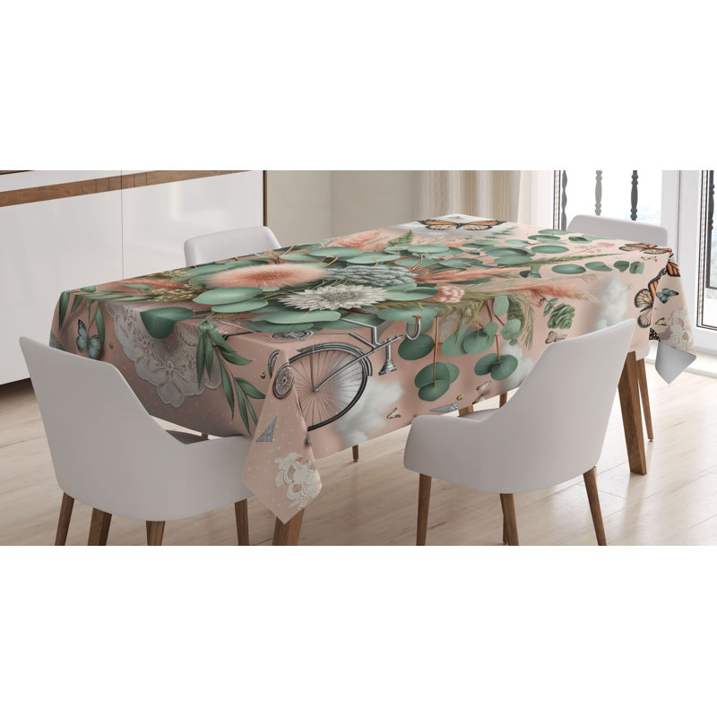 Drishika Rectangle Floral Microfiber Tablecloth, 84" Rectangle