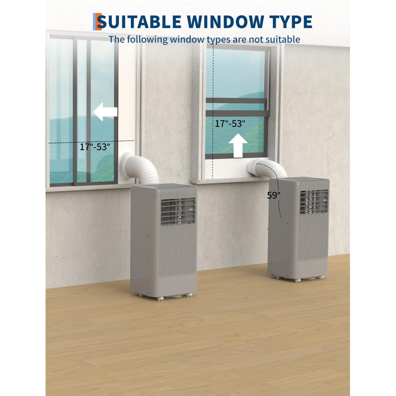 Climatiseur portatif 10 000 et 7 000 BTU - climatiseur 3-en-1 avec déshumidificateur, 2 vitesses de ventilation, ensemble de fenêtre, télécommande, minuterie 24H - panneau de commande noir