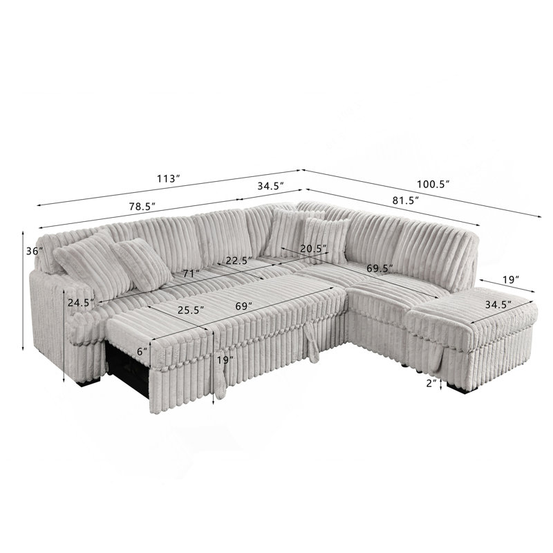 Canapé-lit en velours avec repose-pieds et canapé-lit modulaire en Corduroy