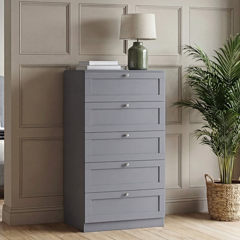 Tasneem 5 Drawer Chest of Drawers Bedroom Storage Unit Clothes Storage Cabinet Bedroom Living Room Hallway Furniture, Grey
