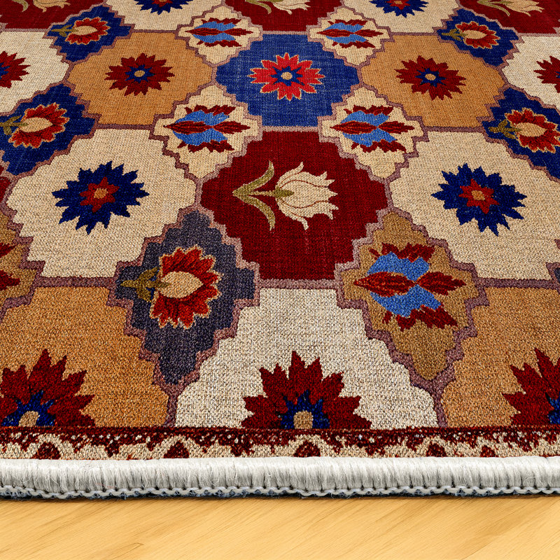 Gromling Collection Digital Print Cotton-Polyester Multicolor Floral Rug, Runner 2'8" x 16'5"