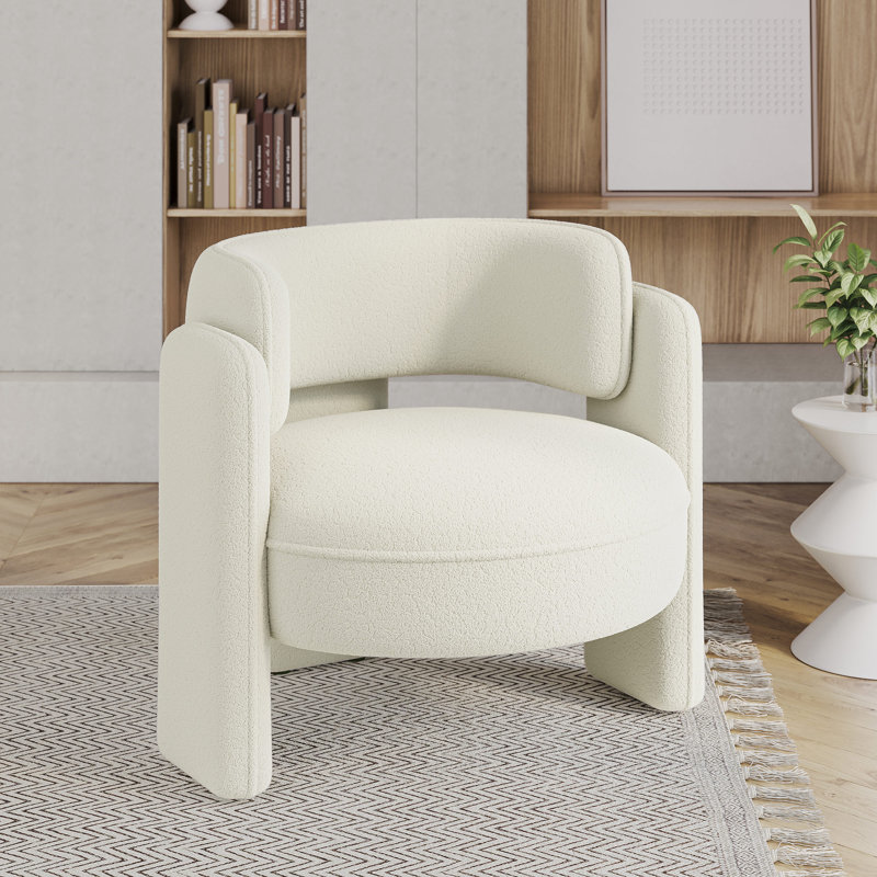 Modern Accent Chair, Upholstered Single Sofa for Living Room, Cream Polyester Woven