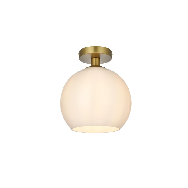 Plafonnier semi-encastré à 1 lumière Snead, H 11,2 po x l 9,8 po x P 9,8 po, Blanc givré, Or satiné
