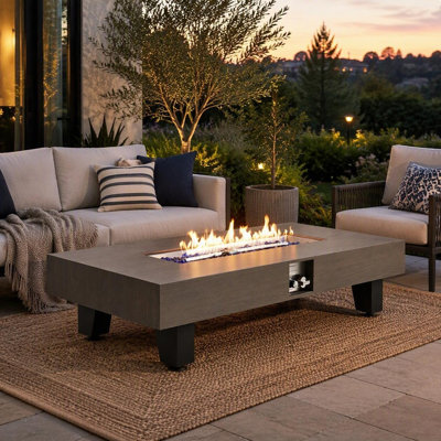 Table de foyer d'extérieur au propane de 54 pouces, foyer d'extérieur au gaz extérieur de 50000 BTU avec housse de pluie pour terrasse arrière, acier inoxydable à finition pierre