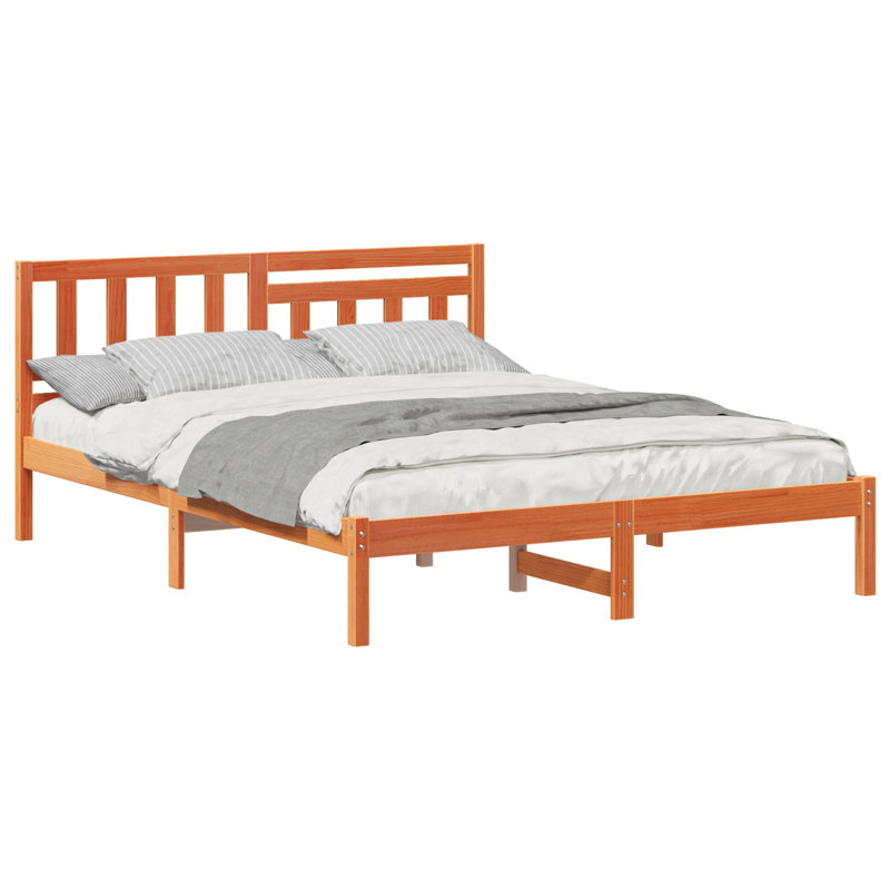 With Headboard Wax Solid Pine Wood, Super King (6'), Wax Brown