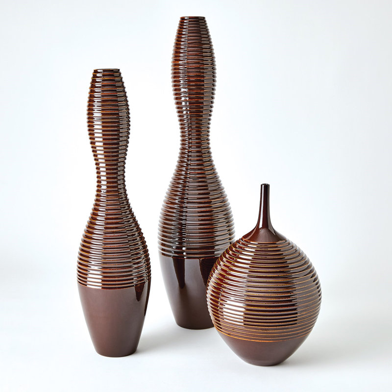 Ribbed Handmade Ceramic Floor Vase, 28.25" H x 7.25" W x 7.25" D