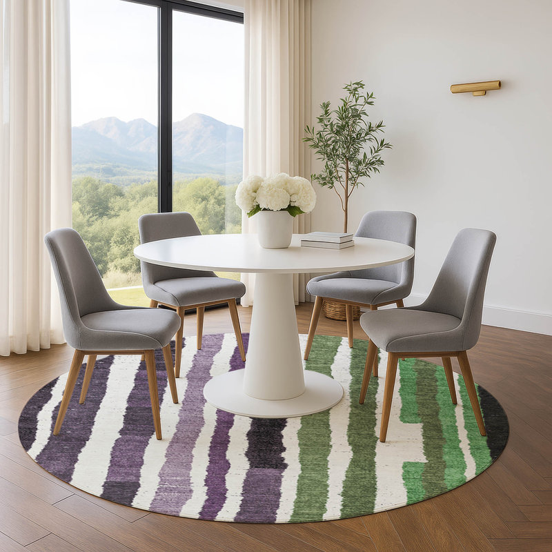 Premium Machine Washable Kemmer AMF1961 Stripes Rug, Round 8'