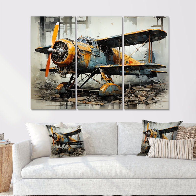 Industrial Plane Essence - Ensemble de décoration murale avion, H 28 po x l 36 po x P 1 po