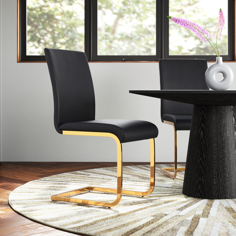 Steelman 19'' H Faux Leather Upholstered Side Chair, Black, Gold