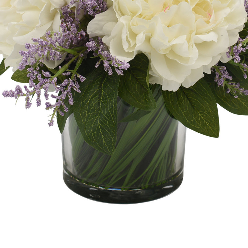 Ferdinand Peony Floral Arrangements in Vase, Purple/Cream