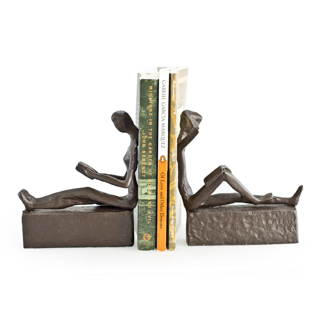 Alta Man and Woman Reading Iron Non-Skid Bookends Set (Set of 2) Wrought Studio™