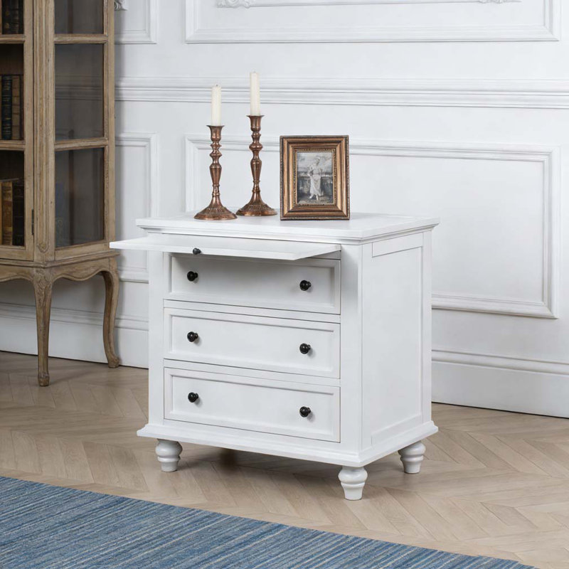 3-Drawer Storage Wood Cabinet, End Table with Pull out Tray, White