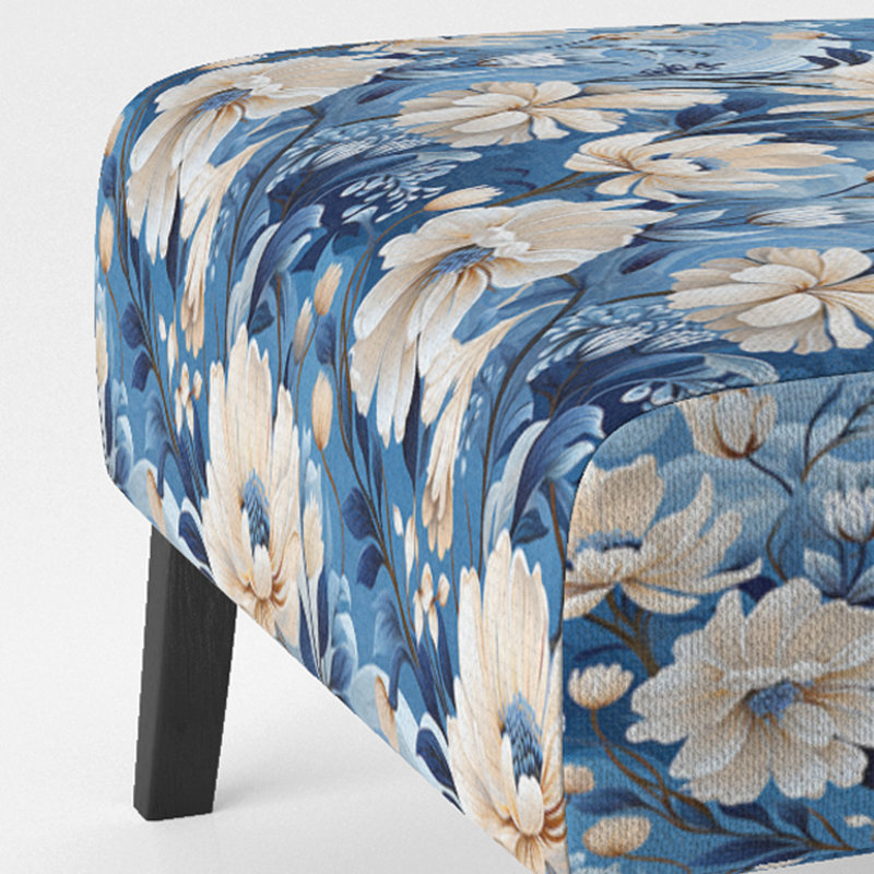 Motif de pivoines bleues et blanches enchantées - Fauteuil de chambre rembourré de style campagnard, fauteuil décoratif floral rustique