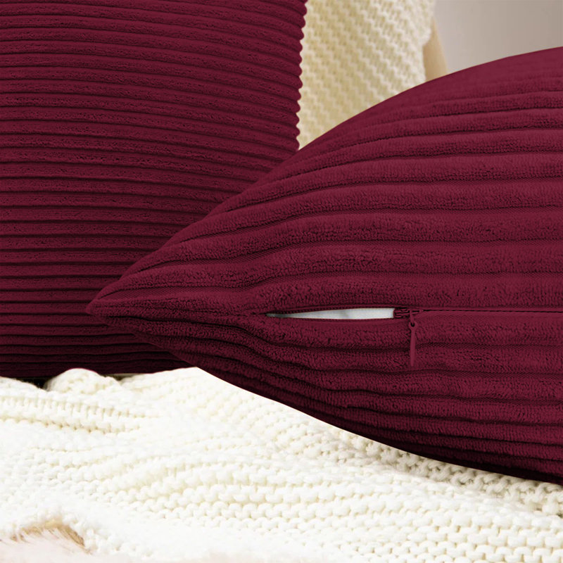 Striped Square 18cmX18cm Velvet Cushion Cover, Red