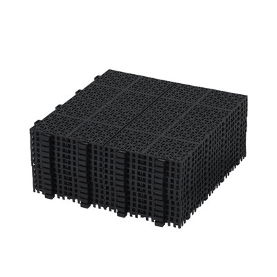 12 x 12 Inch Black Interlocking Plastic Waterproof Deck Tiles Rosette Pattern (12pcs)