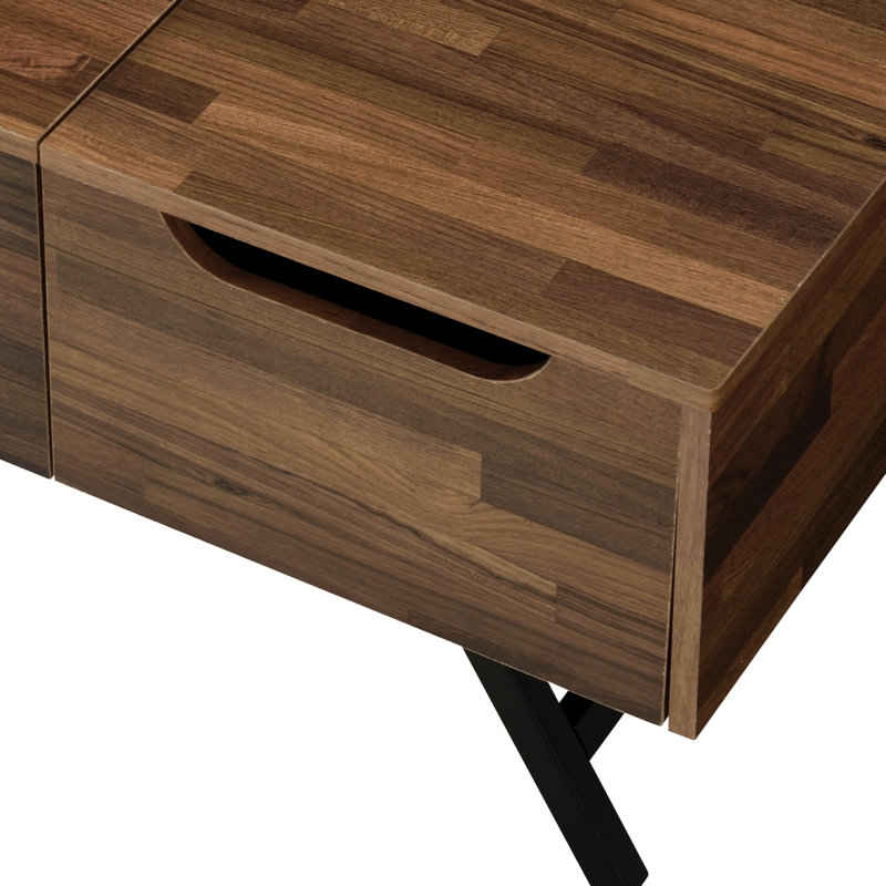 Table basse en noyer avec plateau relevable et tiroir à découpes