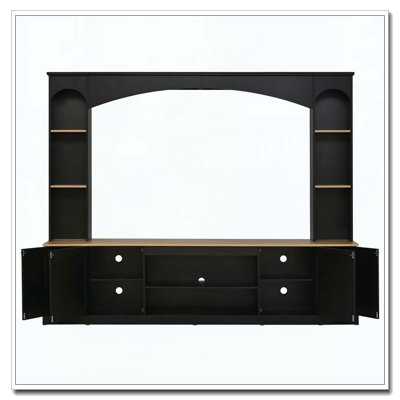 Elegant Arched Entertainment Center Wall Unit with Bookshelf, Farmhouse TV Stand with Wood Grain for TVs Up to 70"