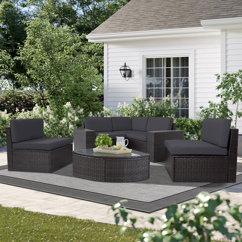 Ensemble de conversation modulaire d'extérieur 6 pièces, Gris foncé