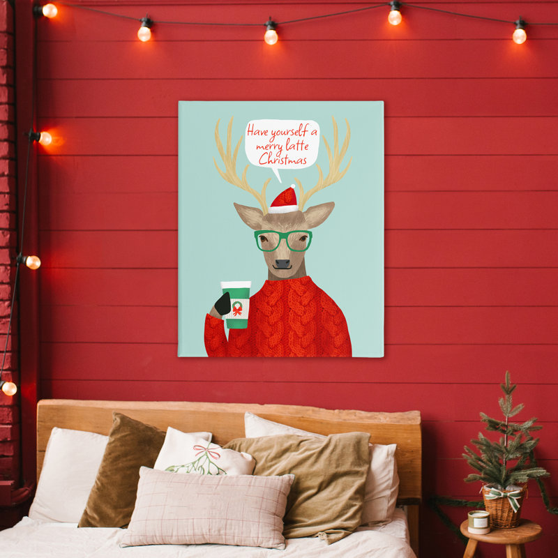Hipster Deer Merry Latte, toile par Jilly Jack Designs, H 48 po x l 36 po