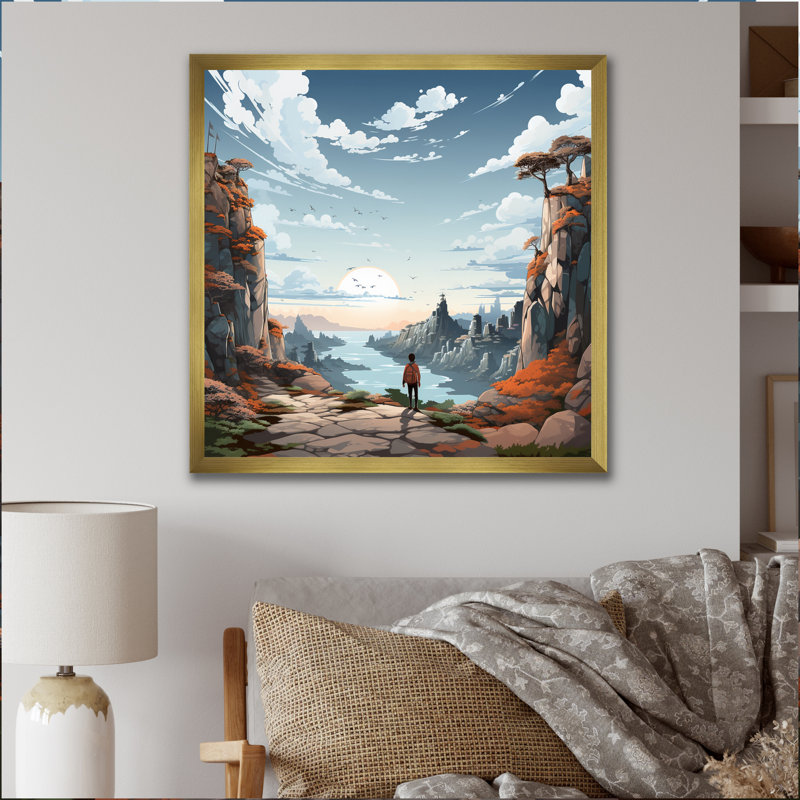 Beige Cliff Jagged Solitude - imprimé, Encadrement doré, H 36 po x l 36 po x P 1,5 po