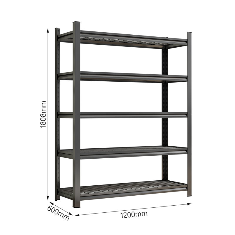 Étagère de rangement robuste à 5 niveaux avec rangement en métal noir classique, capacité de poids de 2 500 lb, H 71,2 po x L 47,24 po x P 23,62 po
