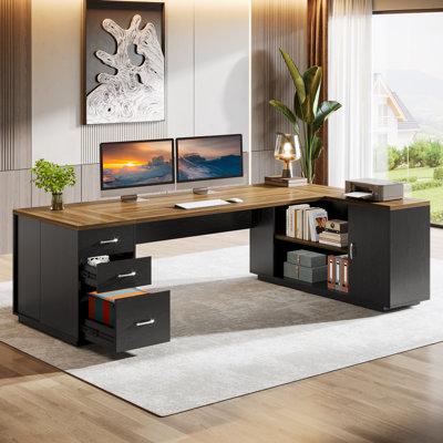85.8" L-Shaped Executive Desk with File Drawers