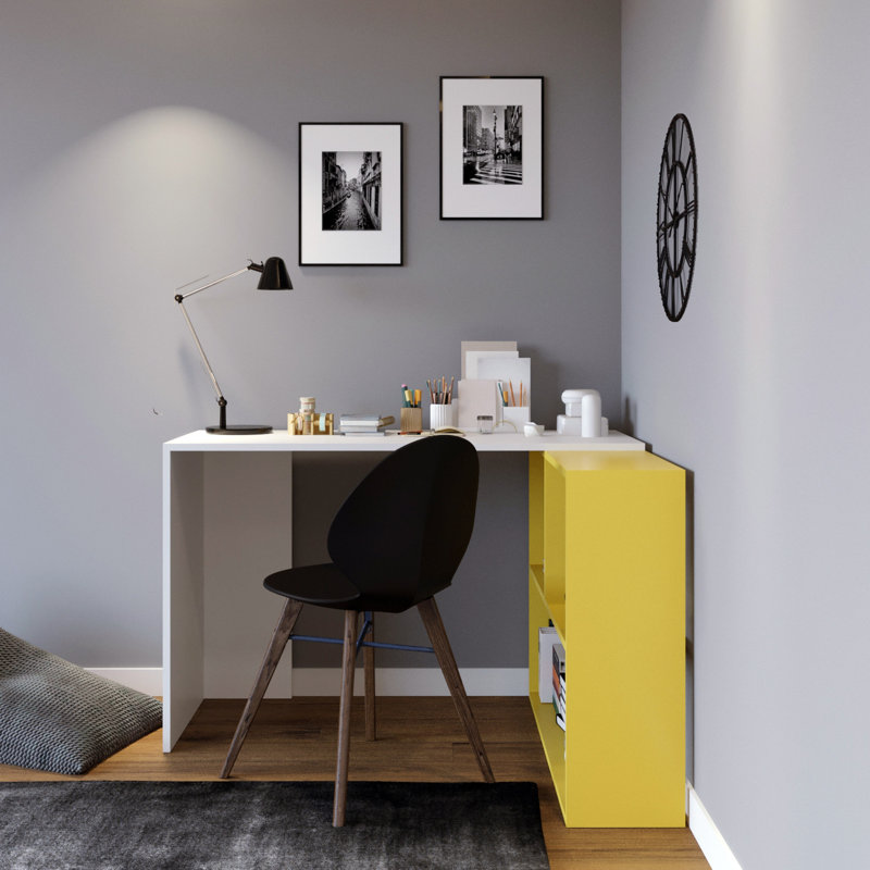 Hailley L-Shaped Writing Desk, White/Yellow