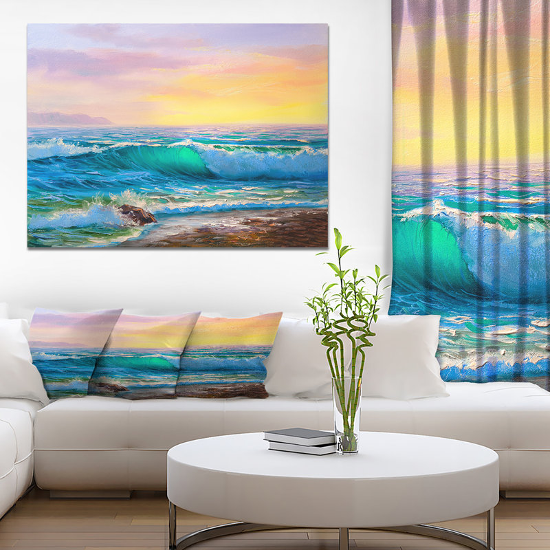 «Landscape Sunset Ocean Waves», impression sur toile - Couchers de soleil sur les vagues de l'océan