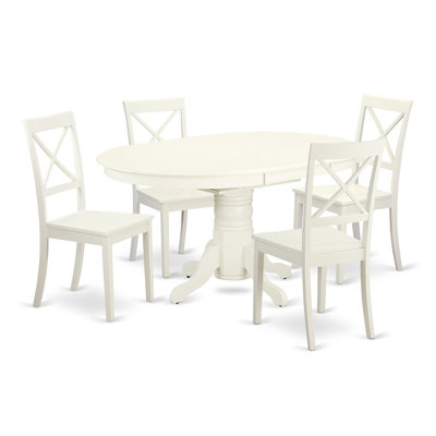 5 Piece Modern Dining Table Set Includes an Oval Wooden Table with Butterfly Leaf and 4 Dining Room Chairs, Linen White