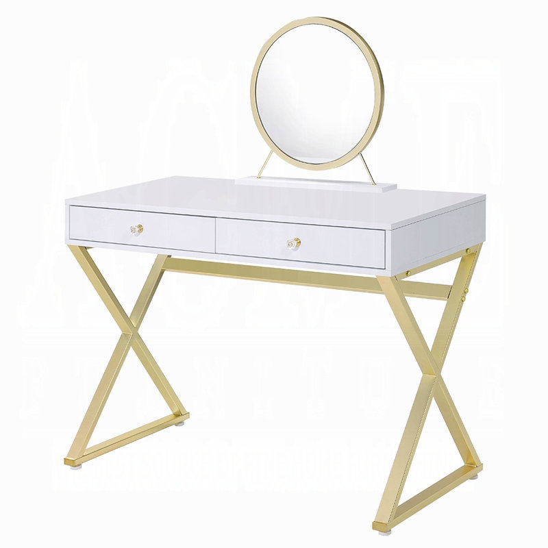 Blomquist Modern Vanity Desk With Sleek Contemporary Styling W/Mirror