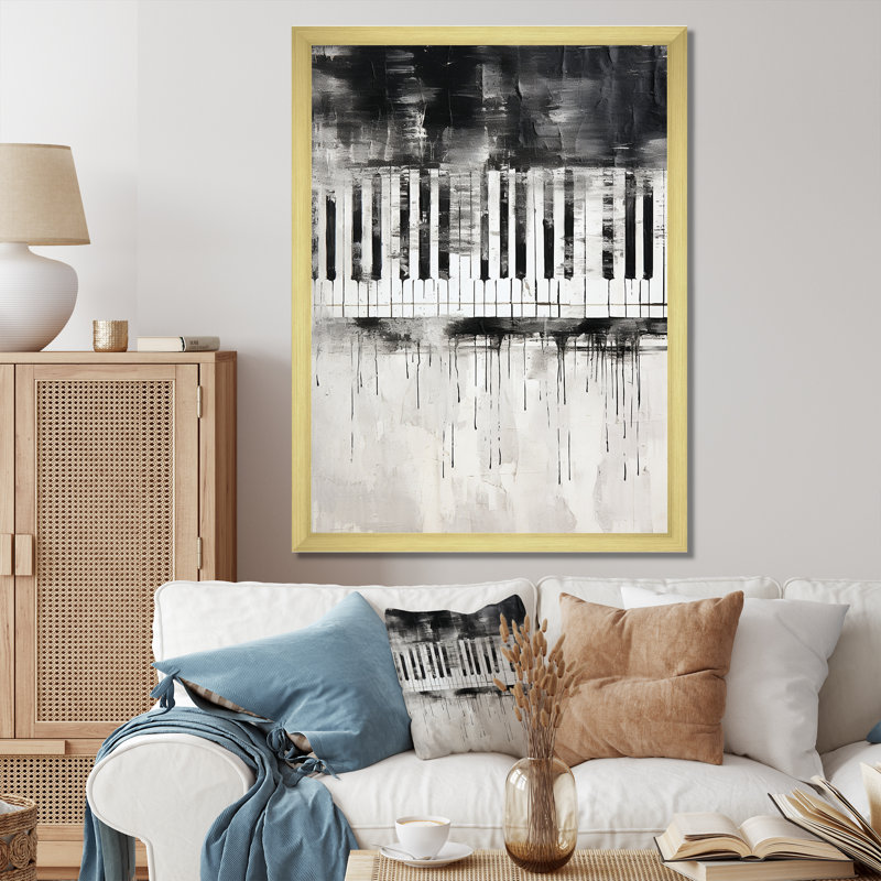 «Piano Keys Tranquility Midnight Black» sur toile, Cadre doré simple, H 20 po x l 12 po x P 1 po
