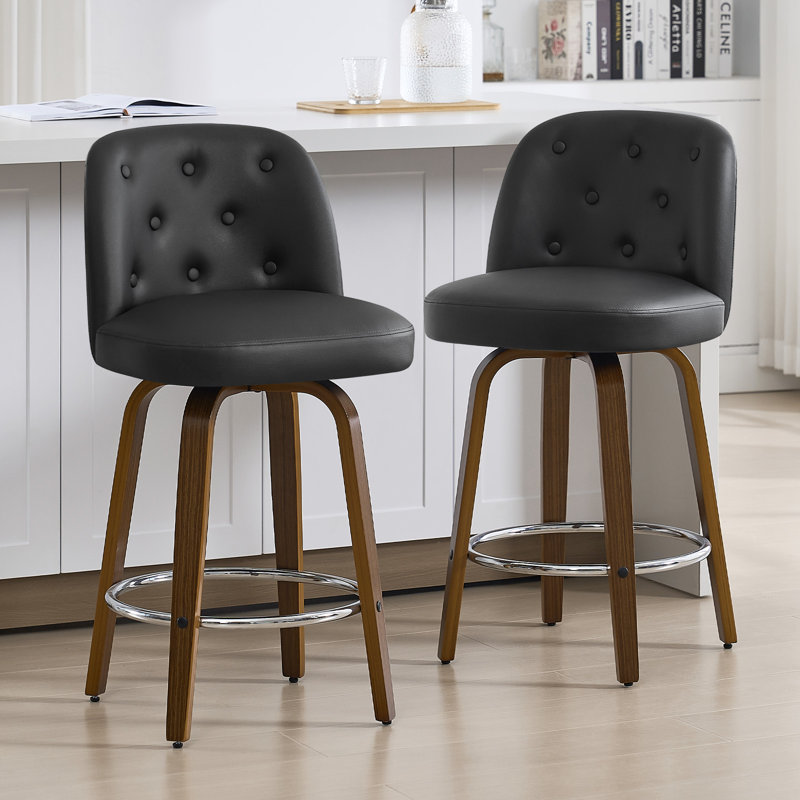 Tabouret pivotant rembourré, Noir, noir, noir, noir, 2, Tabouret de comptoir (siège d'une hauteur de 26 p